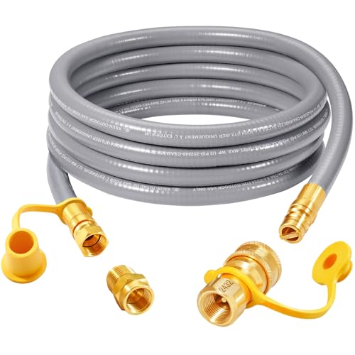 GasSaf 12 FT 1/2" ID Natural Gas Hose with Quick Connect Fitting, Natural Gas Conversion Kit for Gas Grill, Generator, Patio Heater and More - CSA Certified