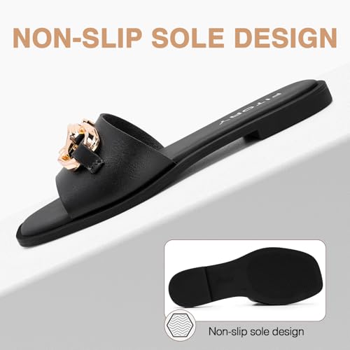 Image of FITORY Women's Flat Sandals Fashion Slides With Soft Leather Slippers for Summer Size 6-11