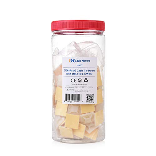 Cable Matters 100-Pack Self-Adhesive Cable Tie Mounts and 6 Inch Nylon Cable Ties in White