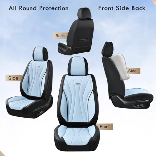 Image of Coverado Front Seat Covers, 2 Pack Waterproof Seat Cover for Cars, Premium Leather Seat Covers, Front Seat Car Seat Protectors, Driver Car Seat Cushions Universal Fit for Most Vehicles (Black&Blue)