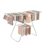 SONGMICS Clothes Drying Rack, with Sock Clips, Metal Laundry Rack, Foldable, Space-Saving, Free-Standing Airer, with 2 Height-Adjustable Gullwings, Indoor Outdoor Use, Silver and White ULLR052W01