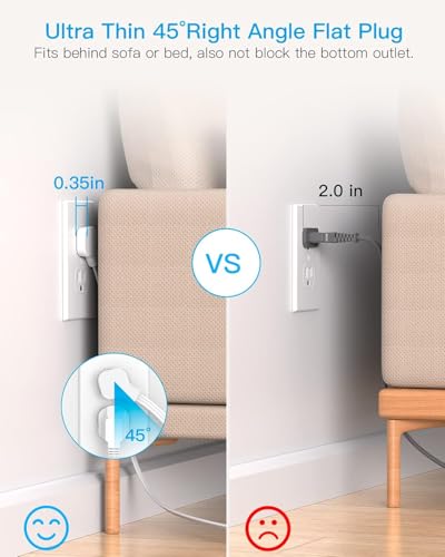 Image of Power Strip with Surge Protector, Extension Cord with Multiple Outlets, Ultra Thin 5ft Flat Plug, 8 Outlets, 4 USB Ports (2USB C), Multi Plug Extender