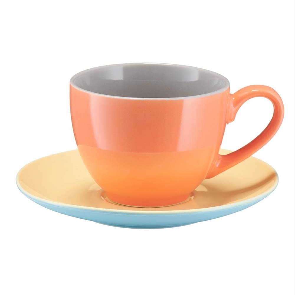 VILLA ITALIA Serwis kawowy porcelanowy na 6 osób Zestaw filiżanek Filiżanka, Talerz deserowy do kawy lub herbaty BORNEO orange-grey-yellow-blue PC303-K