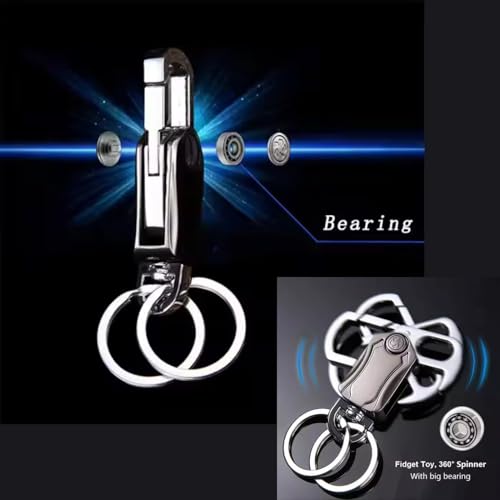 Image of Keychain for Men - Heavy Duty Dual Ring Metal Key Chain with Cutter, Bottle Opener, Mobile Holder, 360 Spinner, Outdoor Carabiner for Car, Bike, and Portable Use (5 in 1)