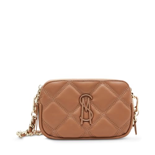 Steve Madden Damen Daisy Quilted Bdaisy Crossbody mit doppeltem Reißverschluss, Cognac