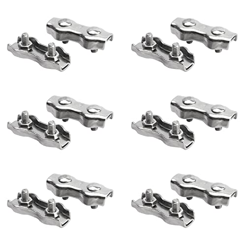 Yinpecly 12PCS M3 Cable Clamp, Stainless Steel Duplex 2-Post Wire Rope Clips, Double Bolt Cable Clamp Fit for 1/8 Inch Diameter Wire Cable, M3 Wire Rope Fasteners for Garden Hanging