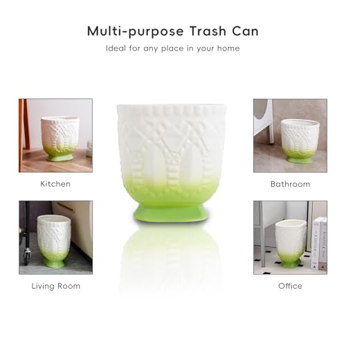 Image of Modern Trash Can - Ceramic Decorative Waste Container for Bathroom, Kitchen, and Bedroom, Garbage Bin for Home & Office, Wastebasket Container (Green)