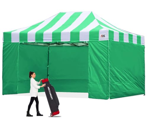 Image of ABCCANOPY Heavy Duty Easy Pop up Canopy Tent with Sidewalls 10x15,Strip Green