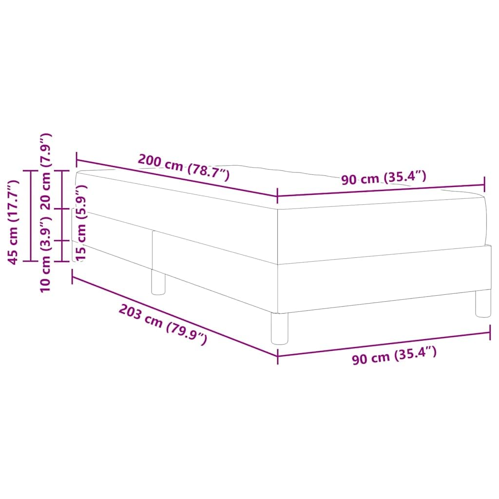 vidaXL Boxspringbett mit Matratze Dunkelgrau 90 x 200 cm Stoff, Moderner Bettgestell, rechteckige Schlafbasis, Stabiler Boxspring, Coole Optik, Holz, gemütliche Plattform