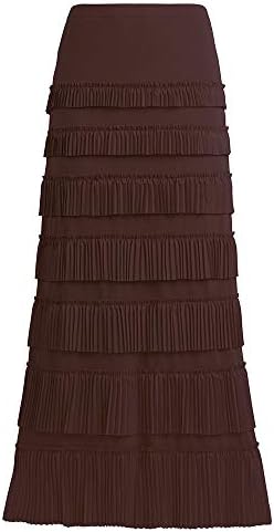 GATHY Women's 7 Tiered Boho Layered Pleated Ruffles Waterfall Maxi Skirt (Large, Coffee)