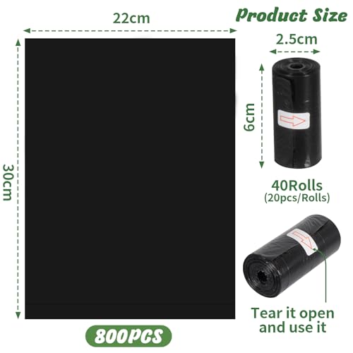 CIOXSOIO 800 Stück Hundekotbeutel, 30x22cm Kotbeutel für Hunde, Auslaufsicher und Tragbar Hundetüten, Dog Poop Bags für Drinnen und Draußen, Kackbeutel für Hunde Katze, Schwarz Hunde Kotbeutel Rollen