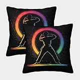 kaiyun Karatekämpfer Dekokissenbezug 40x40cm 2er-Pack Farbenfroher Kampfkunststil Lässiger Landhausstil Square Pillowcase Garten Outdoor Kissen Sofakissen