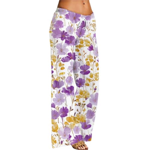 Pantalon large d'été anti-chaleur respirant et fluide à motif floral pour femme
