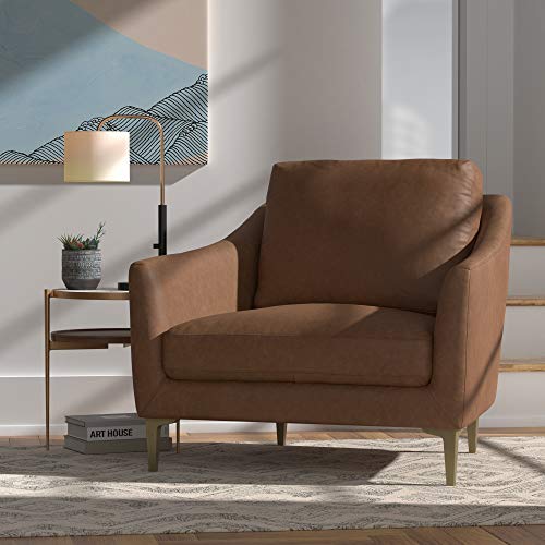 Amazon Brand - Rivet Alonzo Contemporary Leather Living Room Accent Chair, Cognac Leather, 37.8" D X 39" W X 35.4" H #TOP1