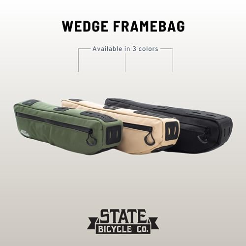 State Bicycle Co. Bike Frame Bag. Large Storage, Zipper Bike Top Tube Framebag For Mountain Bikes, Road Bikes, City Bicycles. Waterproof, 3L Capacity. Olive