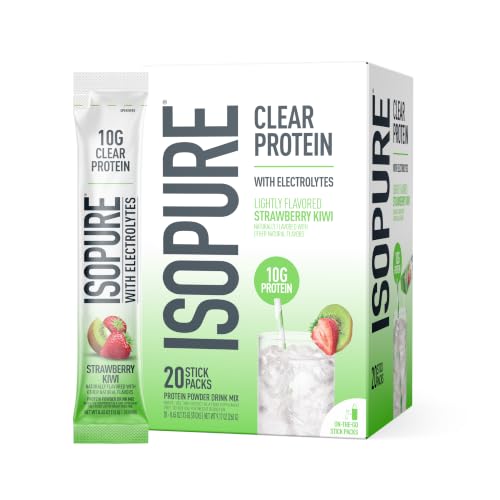 Image of Isopure Clear Protein Stick Pack, Strawberry Kiwi, 20 Count (Pack of 1)