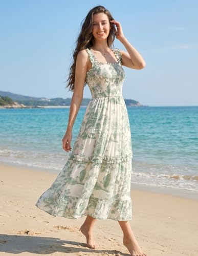 Scarlet Darkness Midi Dresses for Women Vacation Beach Tiered Boho Sundress for Summer Green XL — view 5