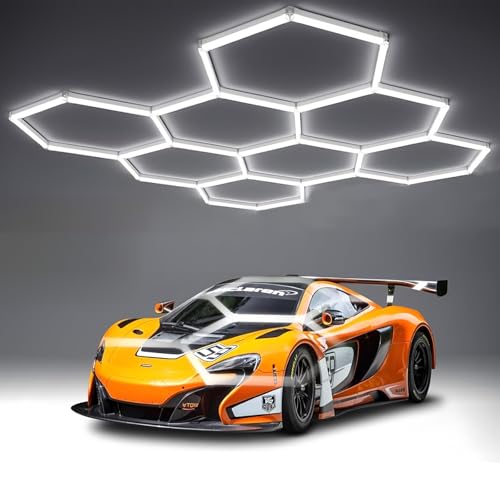 RGZZUP 35Lights LED Hexagon Garage Lights,8-Hex Honeycomb Lights 38800Lumens Hexagon DIY Super Bright Car Detailing Ceiling 388W LED Shop Light for Warehouse Workshop Gym Basement by RGZZUP - Used condition - US$66.14