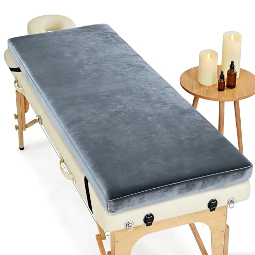 73x28x3 inch Massage Bed Mattress Topper with Removable Cover Non-Slip Elastic Bands Lash Bed Cushion 2cm Memory Foam + 28D High-Resilience Foam Massage Table Pad for Spa Lash Extensions Salon Grey