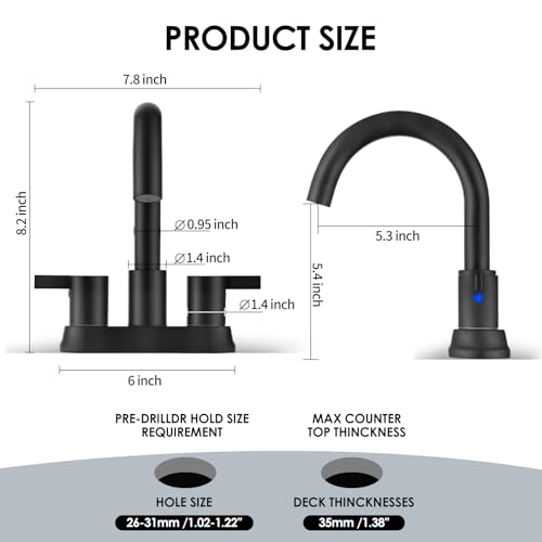 JAKARDA Two Handle 4 inch Black Bathroom Faucet, Bathroom Sink Faucet for 3 Holes with Pop-up Drain and 2 Supply Hoses, Lead-Free