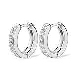 SELOVO Girl's Cubic Zirconia Round Huggie Hoop Earrings Silver Tone White