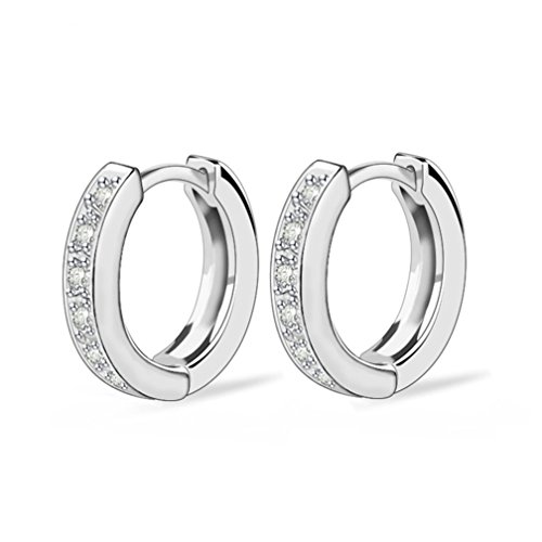 SELOVO Girl's Cubic Zirconia Round Huggie Hoop Earrings Silver Tone White