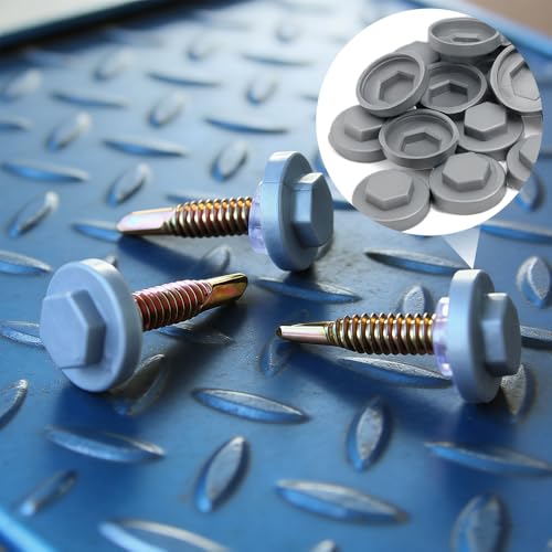 850 Pcs Roofing Screw Caps 8mm Roofing Screws Plastic Snap-On Covers Weatherproof and UV Resistant Protective Caps for Outdoor Roof Siding Construction Projects (Silver Gray) by LIUZONGIN - Used condition - Image 3