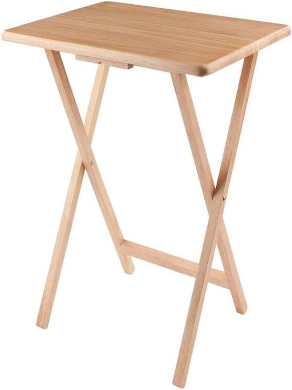 Furnifact 5-PC Folding TV Tray Table Set, Natural Finish, Solid Wood, Portable Snack Tables with Storage Rack, Compact Home Furniture
