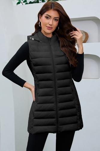 Long Puffer Vest for Women with Hood Lightweight Packable Sleeveless Down Vest for Spring, Fall & Winter3