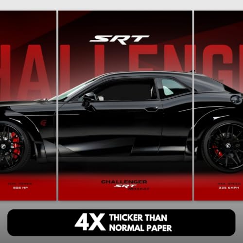 Image of Dodge Challenger Poster Split Design Car Posters | 3 A3 Sized Dodge Challenger Cars Poster for Wall | Large Size (89 x 42 cm) Muscle Cars Wall Decor | Muscle Car Posters for Room (B 050)