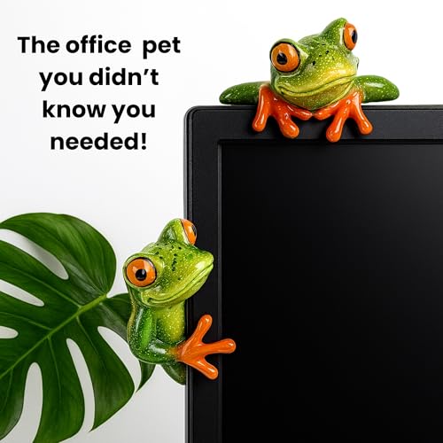 Décorations de moniteur grenouille en résine verte pour PC