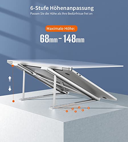 BHHB Laptop Stand, 6 Levels Height Adjustable, Foldable & Ventilated Aluminium, Compatible with Laptops (9-17 inches) - Image 2