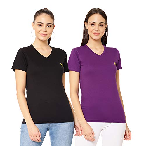 Image of Mack JONNEY Cotton Blend V Neck Half Sleeve T-Shirt for Women (Pack of 2)