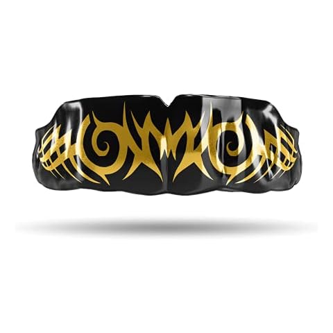 Impact Mouthguard Boxing, MMA, Muay Thai Sports Mouthguards for Youth Adults, Professional Custom-Fit, Tribal Gold on Black Cover