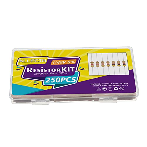 Allecin 25 Values 1/4W Resistor Kit From 1 Ohm To 1M Ohm 1/4 Watt 5% Carbon Film Resistors Assortment #TOP5