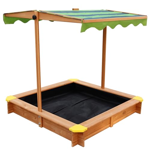 AXI Sandkasten Lily aus FSC Holz mit verstellbarem Dach in Braun & Grün | Sand Kasten mit Abdeckung für Kinder mit Sitzecken | 118 x 118 cm AXI Sandkasten Lily aus FSC Holz mit verstellbarem Dach in Braun & Grün | Sand Kasten mit Abdeckung für Kinder mit Sitzecken | 118 x 118 cm