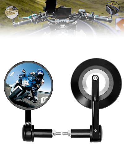 SUPAREE Motorrad Spiegel universal Lenkerendenspiegel e geprüft rund Motorrad Rückspiegel drehbar mit robuster Aluminiumlegierung kompatibal für Scooter Roller ATV(Links und Rechts), SP-JK1543