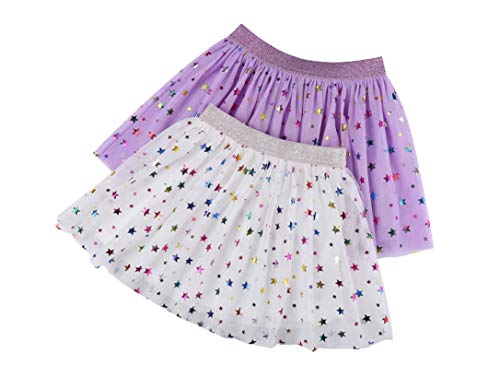 Danichins Girl's Layered Tutu Skirt Tulle Princess Skirt (White, Lt.purple, 6) #TOP1