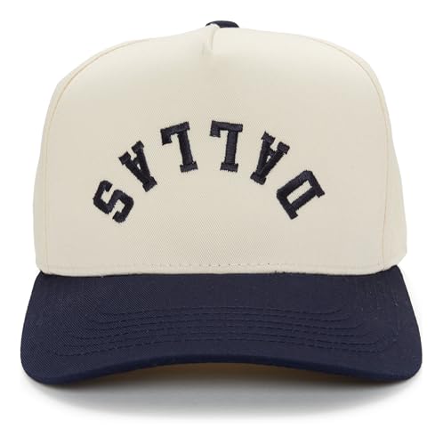 Two Tone Vintage Snapback Hat - Dallas (Upside Down) - Navy/Beige