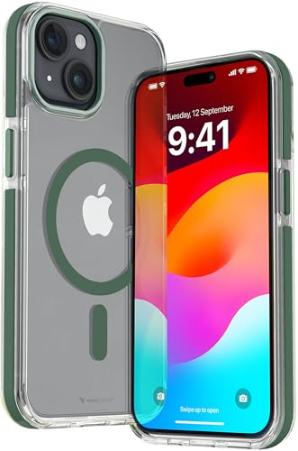 Image of Vaku Luxos Apex Magpro Back Cover Case for iPhone 15 Plus Shockproof Scratch Resistant Slim Thin Military-Grade Protection Support Mag-Safe Wireless Magnetic Charging - Green