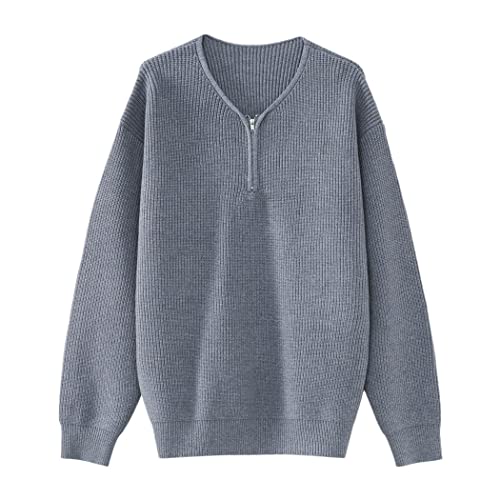Pull à demi-fermeture éclair tricoté oversize gris taille M pour homme