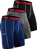 CADMUS 3 Pack Compression Shorts for Mens Athletic Baselayer Boxer Underwear Pockets,Black & Grey &...