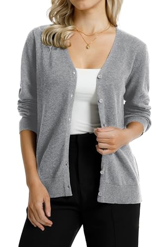 Image of QUALFORT Women's 100% Cotton Lightweight Cardigans Long Sleeve Knitted Button Down Sweater