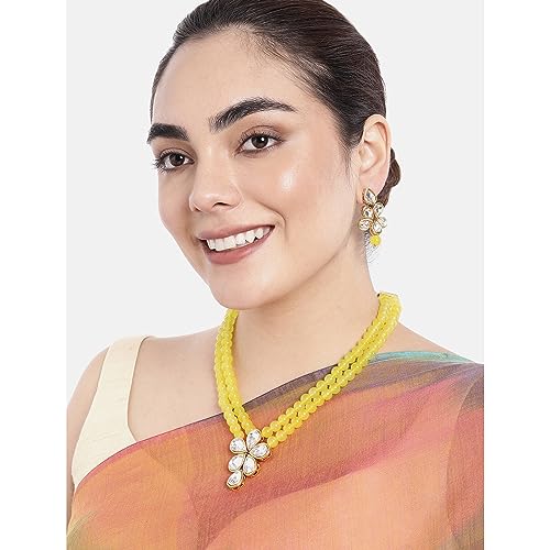 Image of Peora Crystal Faux Pearl Kundan Necklace & Jewellery Set Gift for Women