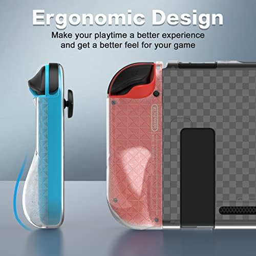 HEYSTOP Case Compatible with Nintendo Switch Dockable Clear TPU Protective Case Cover Compatible with Nintendo Switch Grip with a Switch Tempered Glass Screen Protector and 6 Thumb Stick Caps