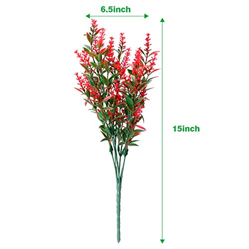 Jemong 8 Bundles Artificial Lavender Flowers Outdoor Uv Resistant Fake Flowers No Fade Faux Plastic Plants Garden Porch Window Box Decorating (Red) #TOP7