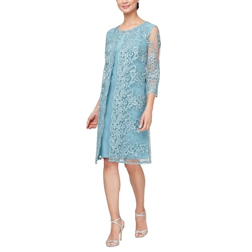 Image of Alex Evenings Womens Midi Scoop Neck Shift Dress with Jacket (Petite and Regular)