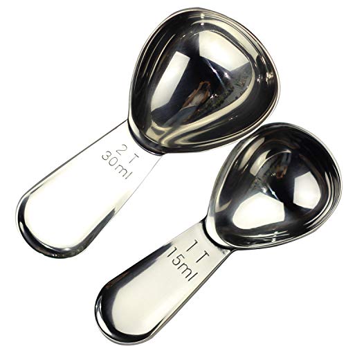 CoaGu Coffee Scoop Set: 15ml & 30ml (1Tbsp & 2Tbsp) 18/8 Stainless Steel Tablespoons for Precision Coffee Brewing and Baking