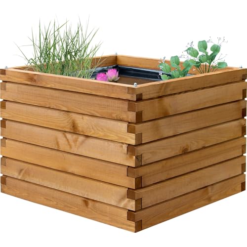 dobar® 29220FSCe Hochteich Alea | Gartenteich aus Massiv-Holz | Miniteich für Garten/Terrasse/Balkon | Teich für den Garten inkl. Teichfolie | 78 x 78 x 60 cm | Braun