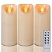 Homemory 3PCS 7" 7" 7" Waterproof Flameless Candles with Timer and Remote Control, Outdoor Battery Operated Flickering LED Candles, Ivory Appearance and Amber Yellow Light